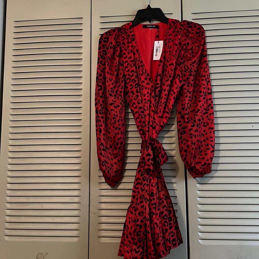 Sugar Lips red leopard wrap around dress